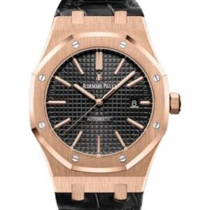오데마피게 로얄오크 “Counterweight” Selfwinding 41mm 15400OR.OO.D002CR.01 Rose Gold Leather Strap Black Dial[APS]