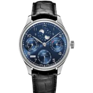 IWC 포르투기즈 Perpetual Calendar 44mm IW503401 White Gold Leather Strap Arabic Numerals Blue Dial[APS]