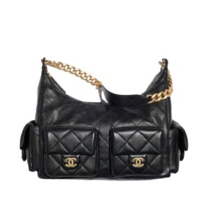 [프리미엄/해외배송]샤넬 크루즈 맥시 호보 백(블랙/금장/램스킨)